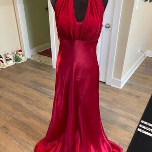 David's Bridal Elegant Red Backless Gown